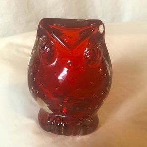 Owl paperweight handmade blown glass EUC 3.5” no chips